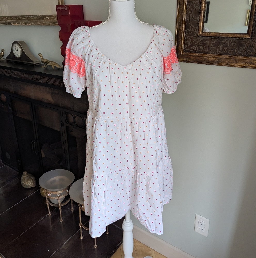 NEW LOFT Small Petite Mini White Swiss Dot Embroidered Tier Swing Dress NWT 160